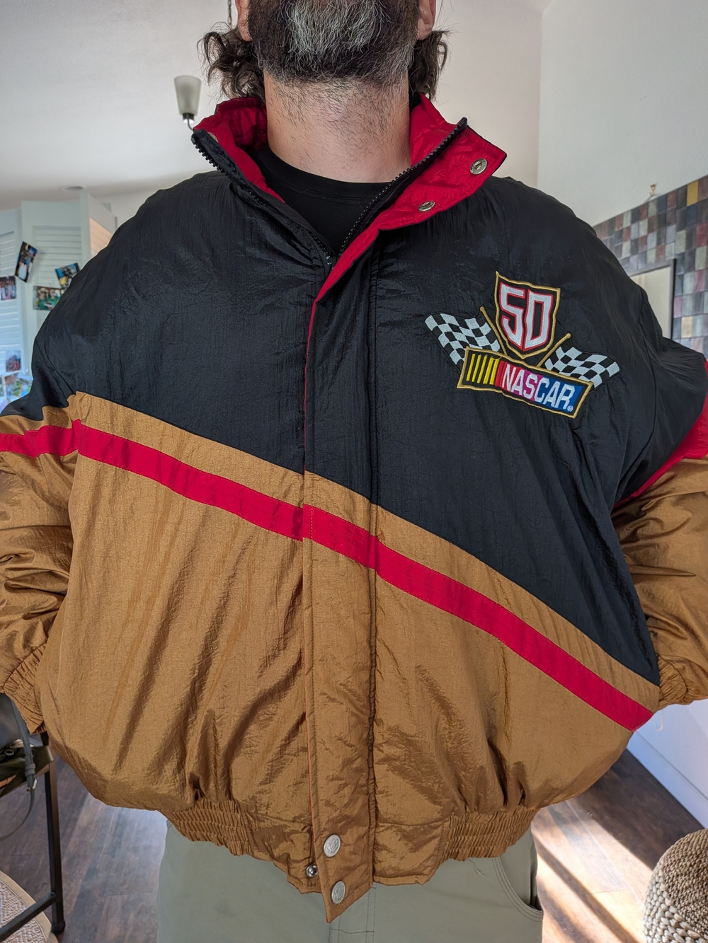 Nascar 50th Anniversary Colorblock Windbreaker Jacket - Black/Red/Brown - Picture 2 of 6